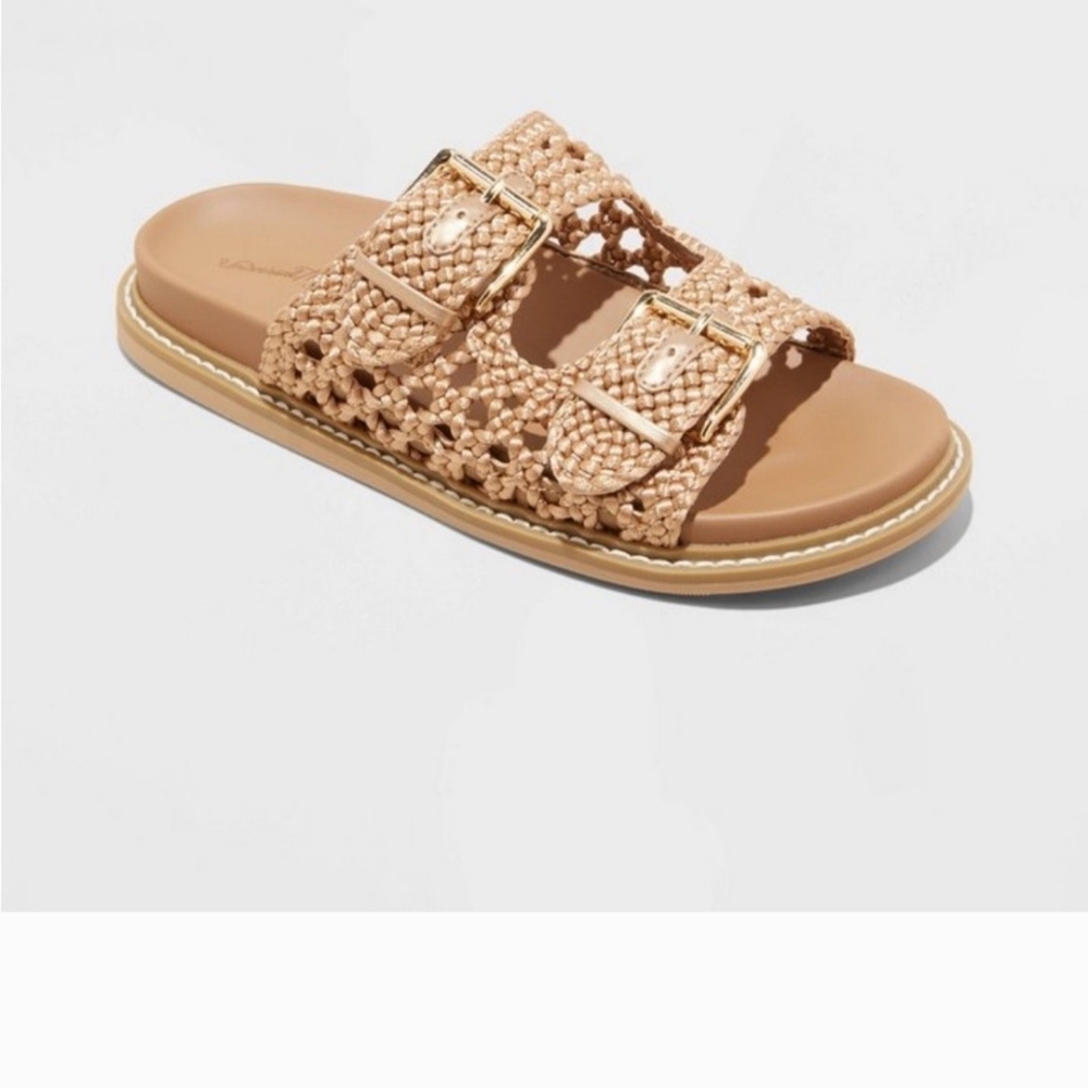 Chic Tan Slide Sandals with Gold Accents